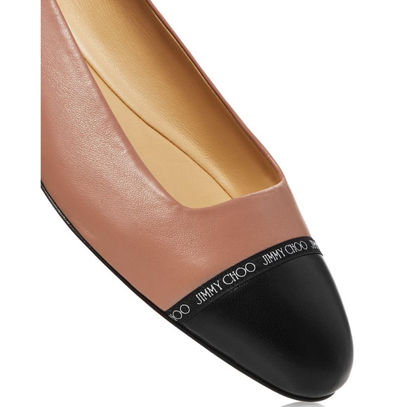 Jimmy Choo Watson Black Ballet Pink Leather Logo Slip On Ballerina Flats 39.5 - Picture 5 of 12